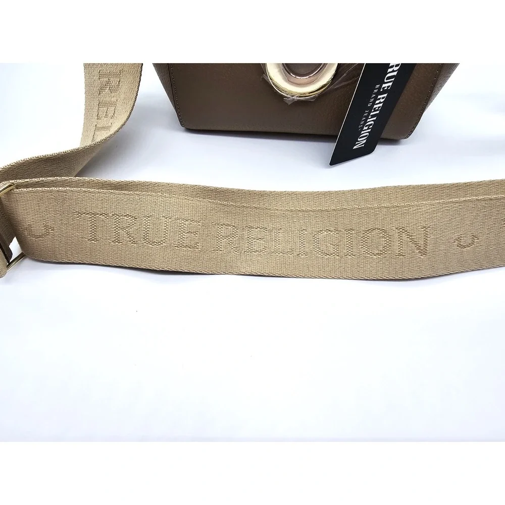 NWT True Religion Taupe Satchel Handbag Crossbody Purse Gold Logo MSRP $109
